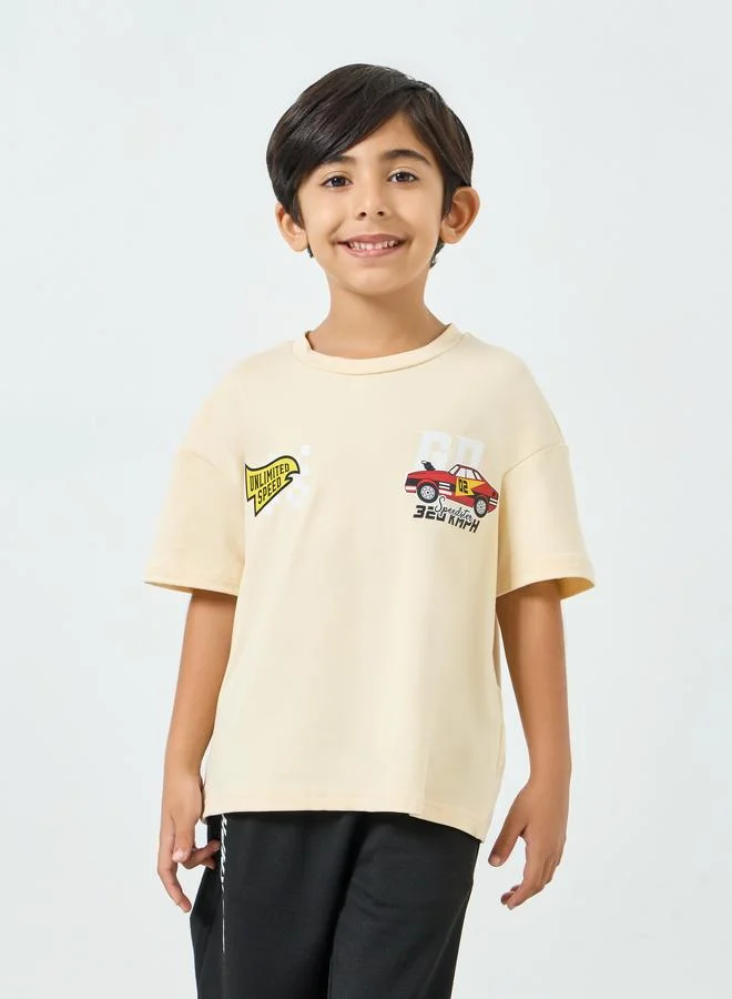 Styli Boys Beige Graphic T-Shirt and Joggers Set
